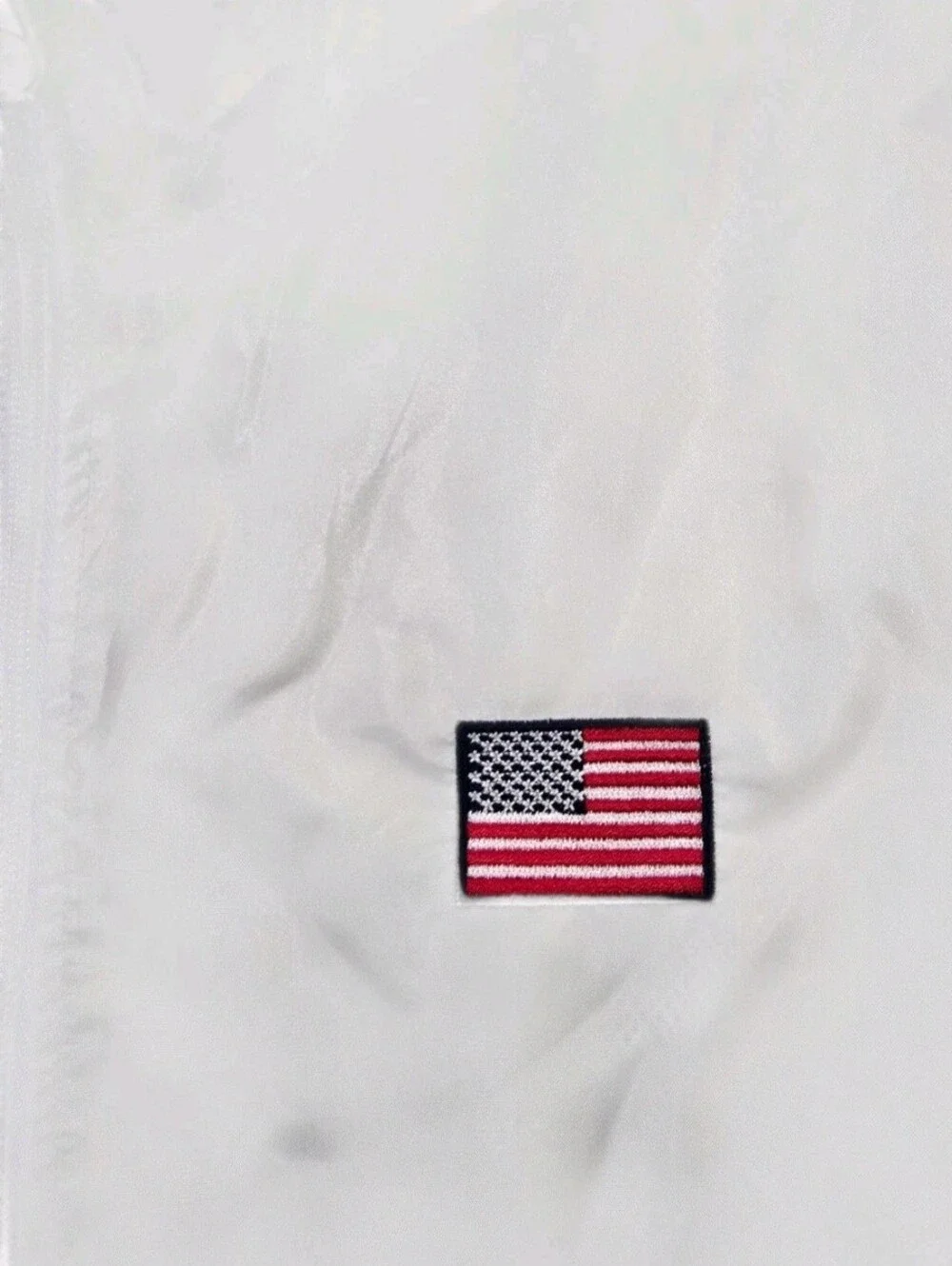 Tommy Hilfiger White Windbreaker with Red & Navy Stripe Accents